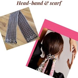 Classic multiple silk scarf |headband with Brown & pink geometric pattern